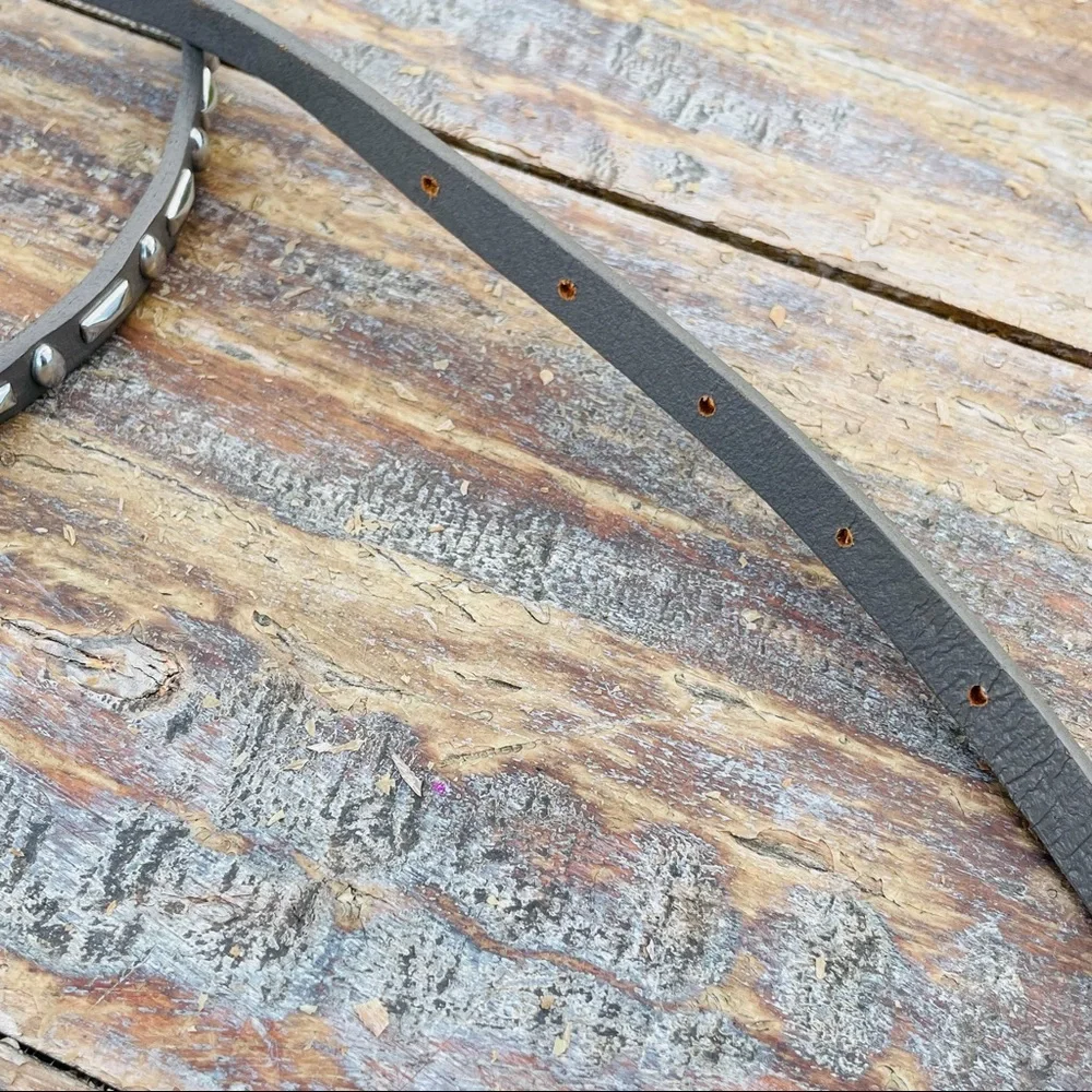 Free People Leather Taupe Silver Studded Narrow Skinny Skinny Long Belt
